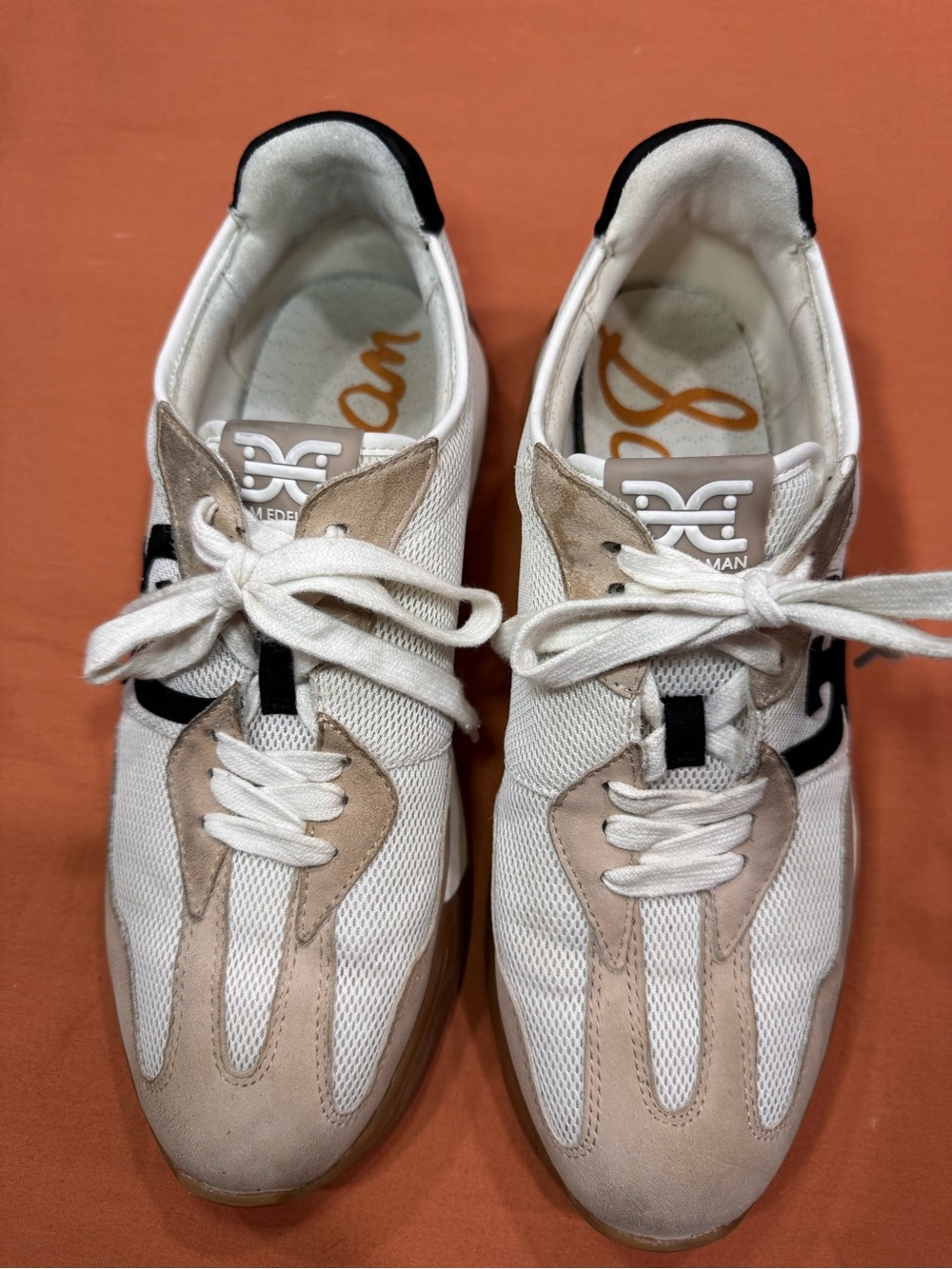 Sam Edelman Men's White & Beige Mesh Leather Sneakers